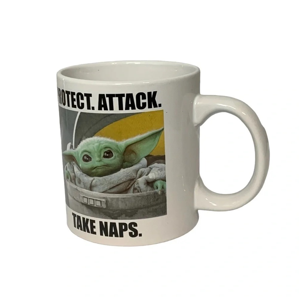 STAR WARS & ™️Lucasfilm Ltd. Yoda Attack. Protect. Take Naps. 20oz‎ coffee cup.